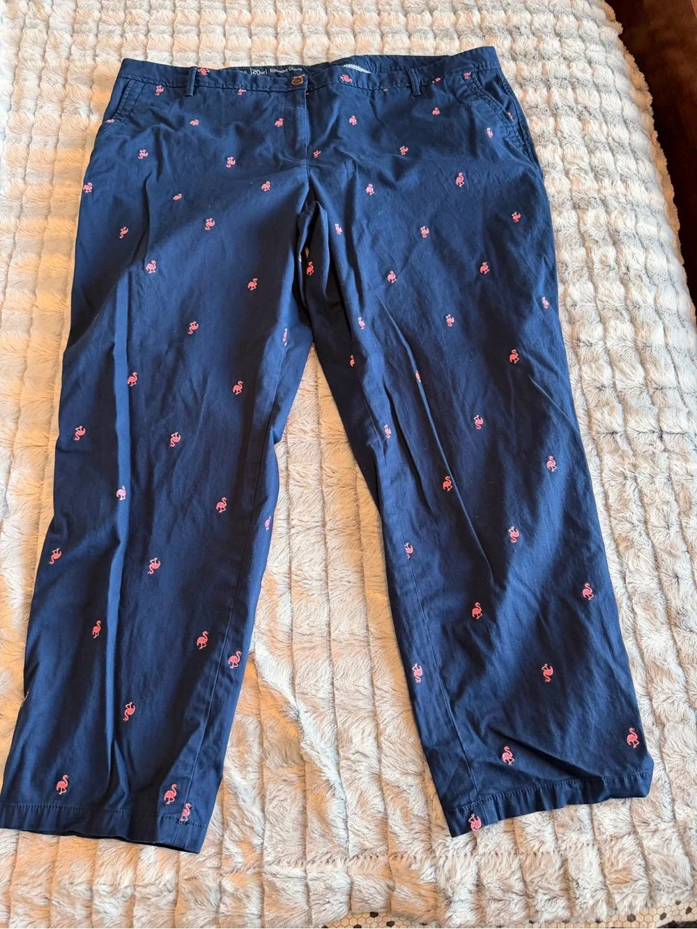 Talbots Navy Relaxed Chino Pants with Pink Flamingo Embroidery SIZE 20W - Picture 3 of 12
